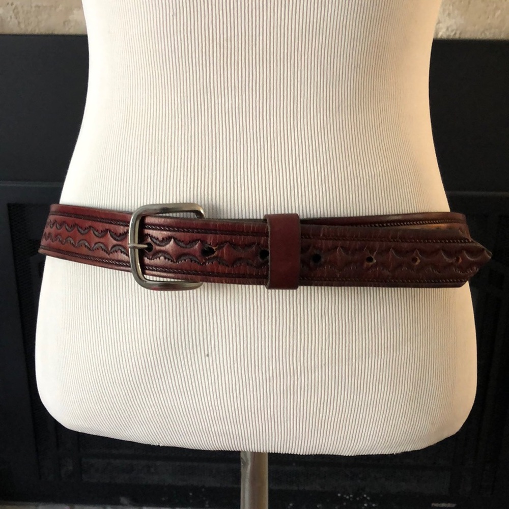 Brown Embossed Leather Belt size XL